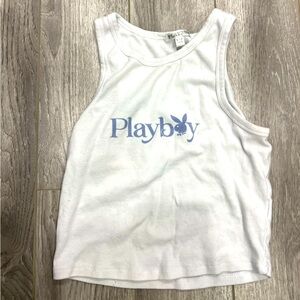 Urban planet playboy white & blue tank top crop